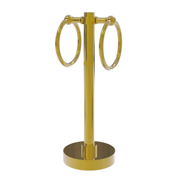 Allied Brass Vanity Freestanding Top 2-Towel Ring Guest Towel Holder in Polished Brass