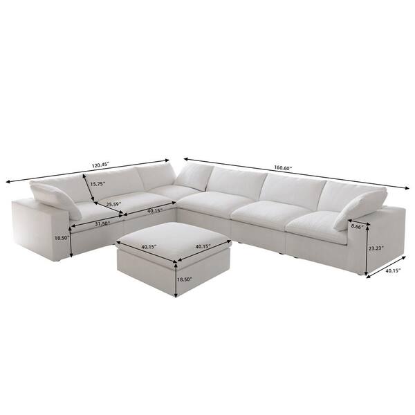 J&E Home 129.6 in. Square Arm 7-Piece Linen Oversized J&E Home 129.6 in. Square Arm 7-Piece Linen Oversized