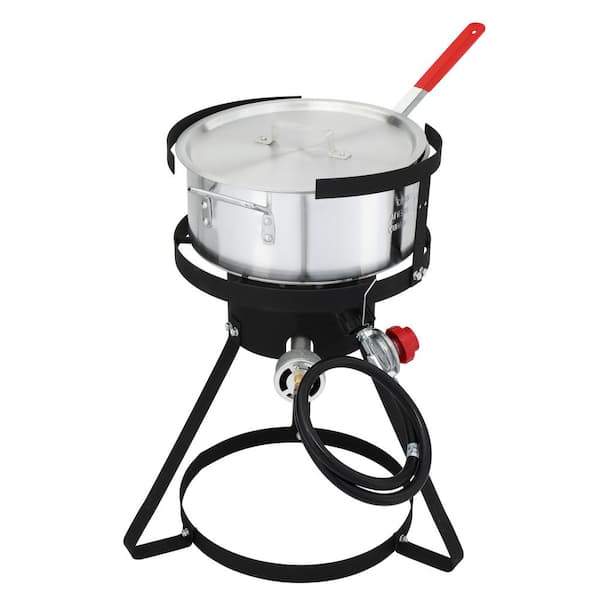 Propane Gas Outdoor Cooker with 10Qt Aluminum Fish Fryer Pot and Strainer Basket