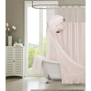 Hotel Complete 72 in. Pink Textured Waffle Shower Curtain with Detachable