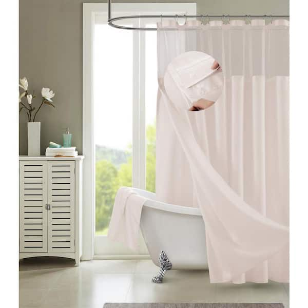 Hotel Complete 72 in. Pink Textured Waffle Shower Curtain with Detachable