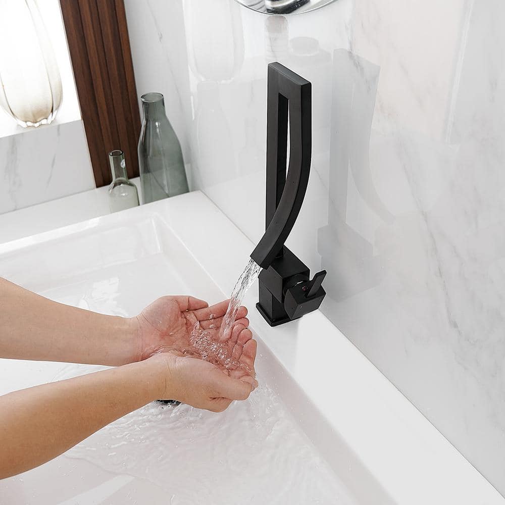 Matte Black Modern High-Arc Single Handle Bathroom Faucet