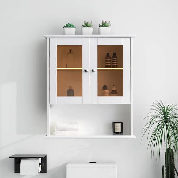 SJ STAR&JANE Mahit 26-in. W x 8-in. D x 30-in. H Bathroom Storage Wall Cabinet in White Assembled