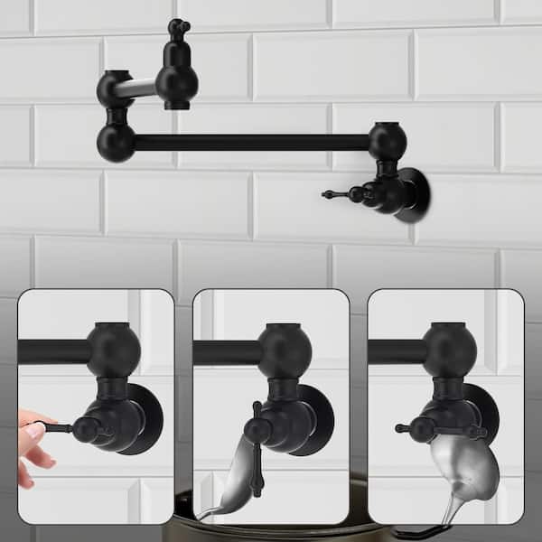 Antique Double Handle Wall Mount Pot Filler with Solid Brass Instruction in Matte Black