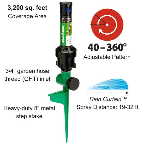 3200 sq. ft. 32SA Gear Drive Rotor Sprinkler on a Spike w/Rain Curtain Technology, 40-360° Pattern, Adjustable 19-32 ft.