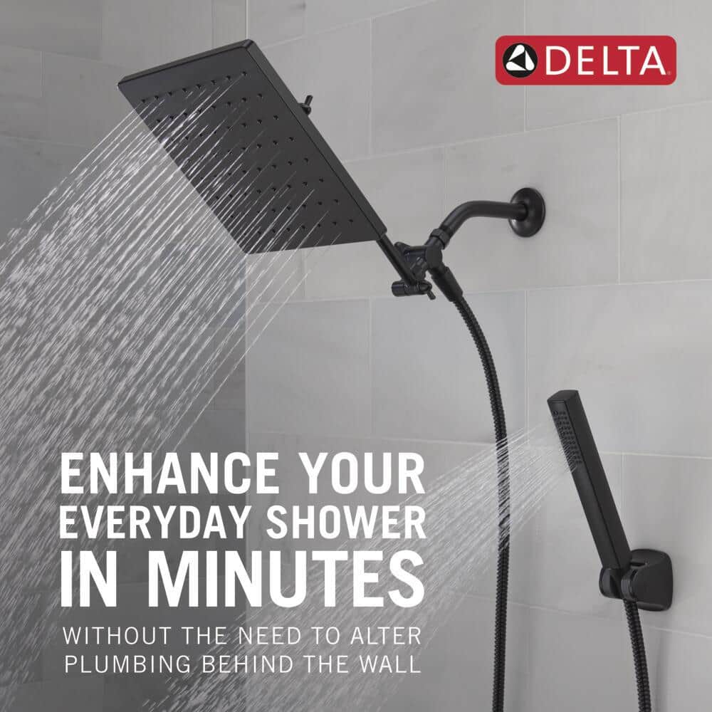 Matte Black Adjustable Square Rain Shower Head Combo