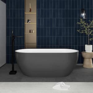 59 in. Acrylic Freestanding Single Slipper Flatbottom Soaking Bathtub in Grey