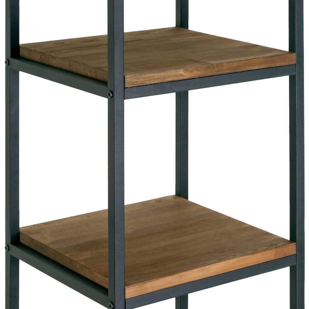 Modern Industrial Black Metal and Pine Wood Etagere Bookcase