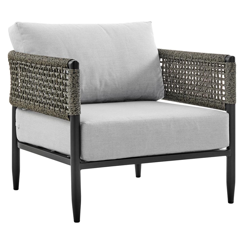 Alegria Black Aluminum and Rope Outdoor Chair with Gray Cushions