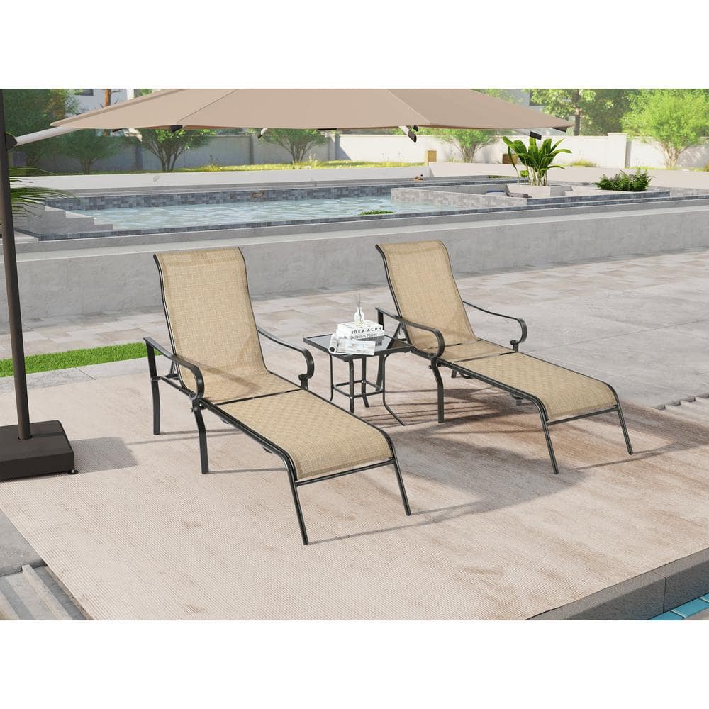 Adjustable 5-Position Outdoor Lounge Chair with Breathable Fabric and Powde