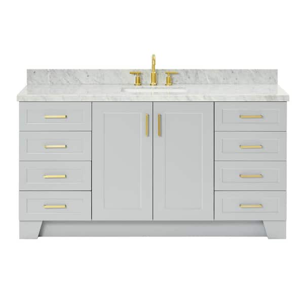 Taylor 66 in. W x 22 in. D x 36 in. H Single Sink Freestanding Bath Vanity in Gray with Carrara White Marble Top