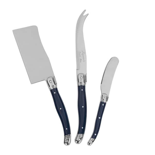 French Home Laguiole 3-Piece Cheese Knife Set with Navy Handles