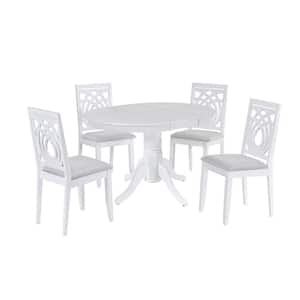 5-Piece Extendable Round White Wood Top Bar Table Set Dining Room Set (Seats 4)