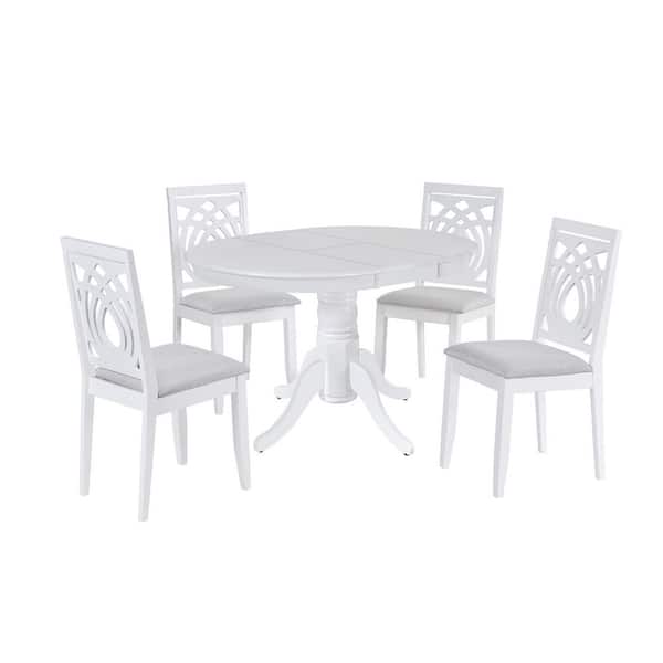 Wateday 5-Piece Extendable Round White Wood Top Bar Table Set Dining Room Set (Seats 4)