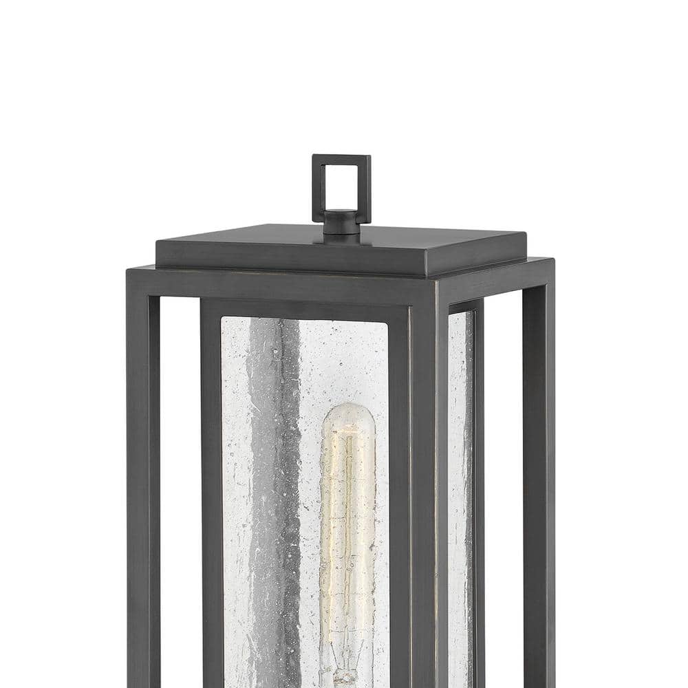 Oil Rubbed Bronze Outdoor Pier Mount Lantern with Clear Seedy Glass