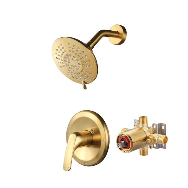 Single Handle 5-Spray Shower Faucet 1.8 GPM Brass Pressure Balance Rough-In Valve Included in Gold