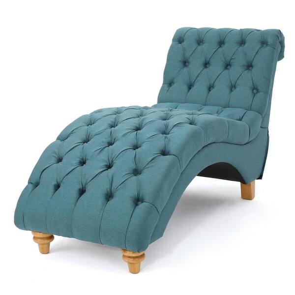 Noble House Dark Teal Tufted Fabric Curved Chaise Lounge