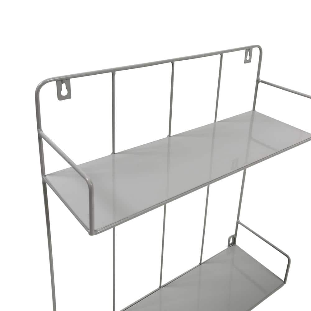 Gray Steel 2-Tier Wall Shelf with Curved Design