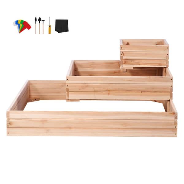 SVOPES 3.7 x 3.7 x 1.7 ft. Wood Raised Garden Bed, Outdoor Planter Box for Flowers, Vegetables, Herbs in Backyard, Burlywood