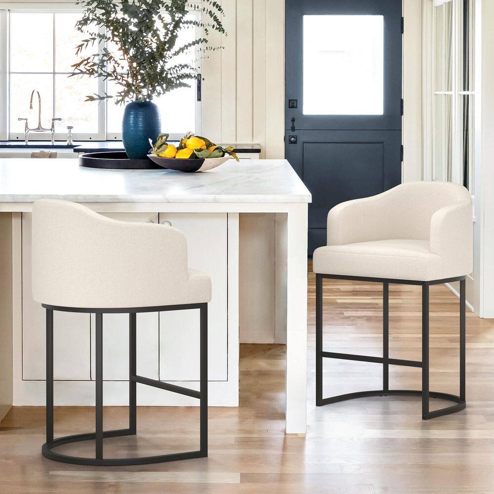 OrangeOne 26 in. Beige Low Back Bar Stool with Metal Frame