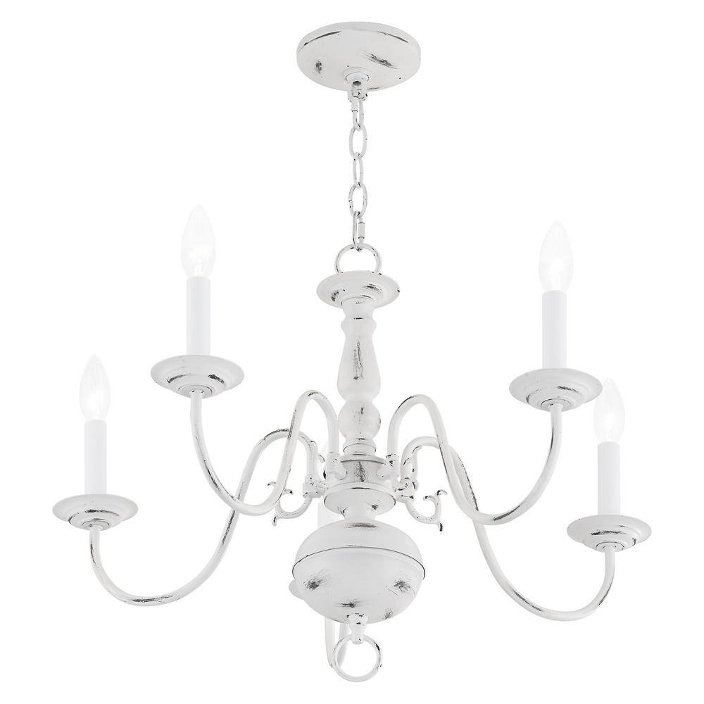 Antique White Steel 5-Light Candle Chandelier