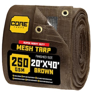 20 ft. X 40 ft.  Brown 250 GSM 7.5 oz Heavy Duty Mesh Tarp, UV Resistant