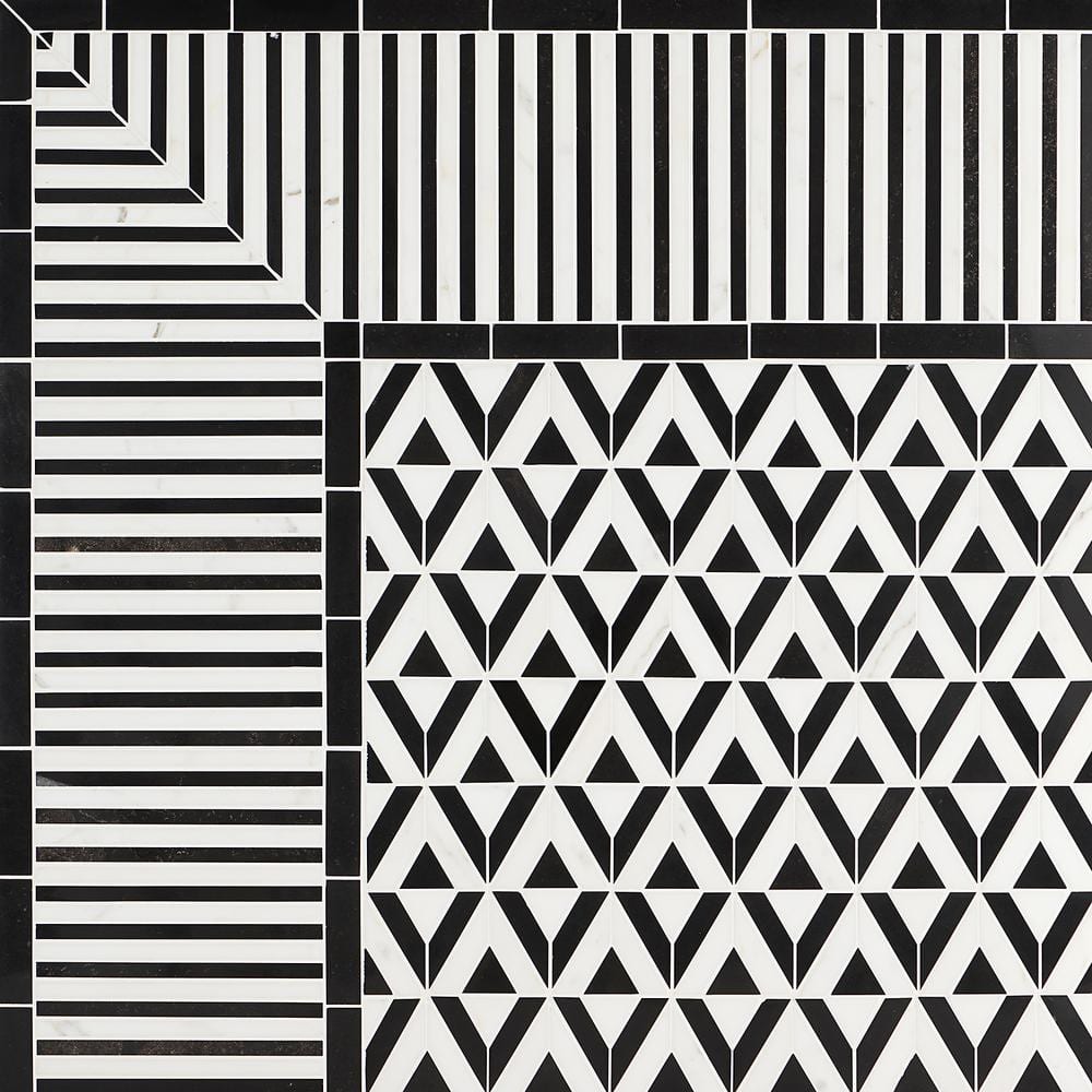 Florey Triangle Calacatta and Black Jade 6.81 in. x 7.83 in. Polished Marble Mosaic Tile (0.37 sq. ft. /Each) price history on PriceWatchPro