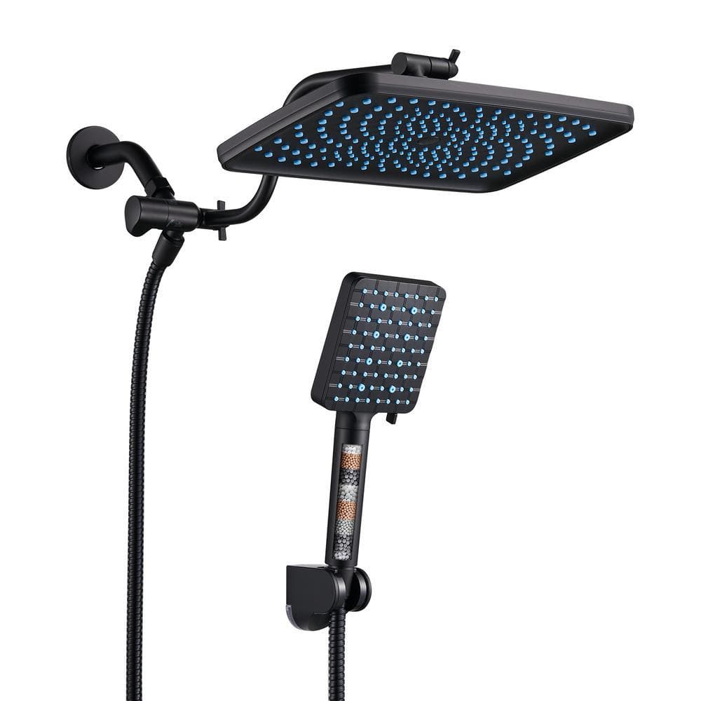 cobbe Rainfull 12 in. 2-in-1 6-Spray Dual Wall Mount Filtered Shower Head Fixed and Handheld Shower Head 1.8 GPM in Black H1A3DSF123