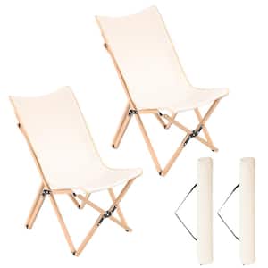 Set of 2 Bamboo Dorm Outdoor Dining Chair with Storage Pocket for Camping and Fishing