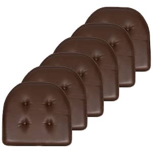Faux Leather Memory Foam Tufted U-Shape 16 in. x 17 in. Non-Slip Indoor/Outdoor Chair Seat Cushion (6-Pack), Brown