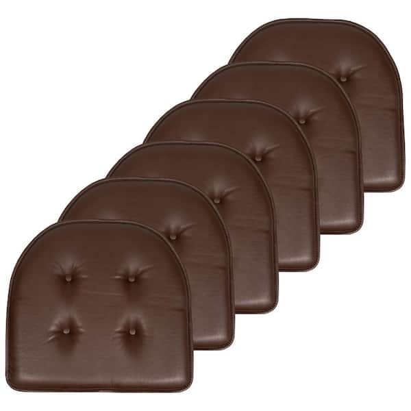 Sweet Home Collection Faux Leather Memory Foam Tufted U-Shape 16 in. x 17 in. Non-Slip Indoor/Outdoor Chair Seat Cushion (6-Pack), Brown