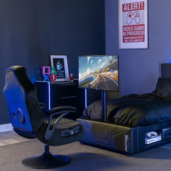 X Rocker Oracle Gaming Bed with TV Mount, Black, Twin
