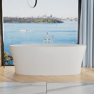 67 in. x 31 in. Solid Surface Stone Resin Freestanding Soaking Bathtub with Center Drain in White