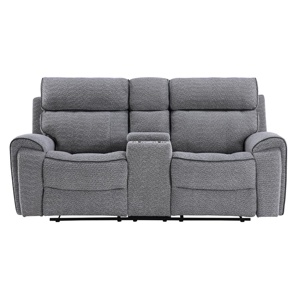 Gray Fabric Manual Reclining Loveseat with Cup Holder and Wood Frame