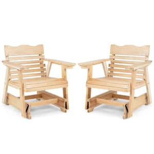 330 lbs. 2-Pieces Patio Wood Slat Outdoor Rocking Chair Porch Rocker Curved Seat