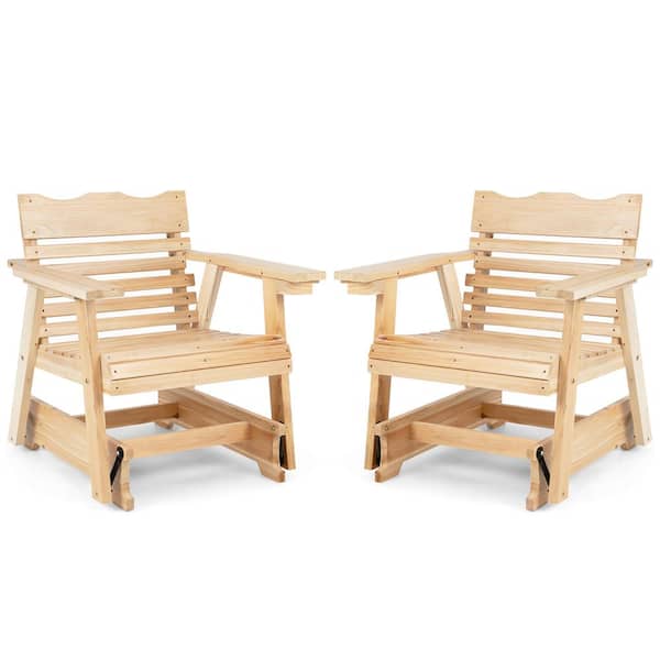 Costway 330 lbs. 2-Pieces Patio Wood Slat Outdoor Rocking Chair Porch Rocker Curved Seat