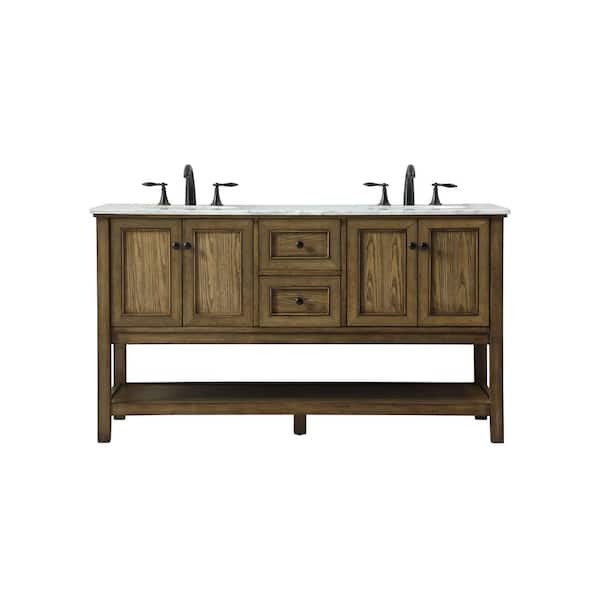Unbranded Simply Living 60 in. W x 22 in. D x 34 in. H Bath Vanity in Driftwood with Carrara White Marble Top