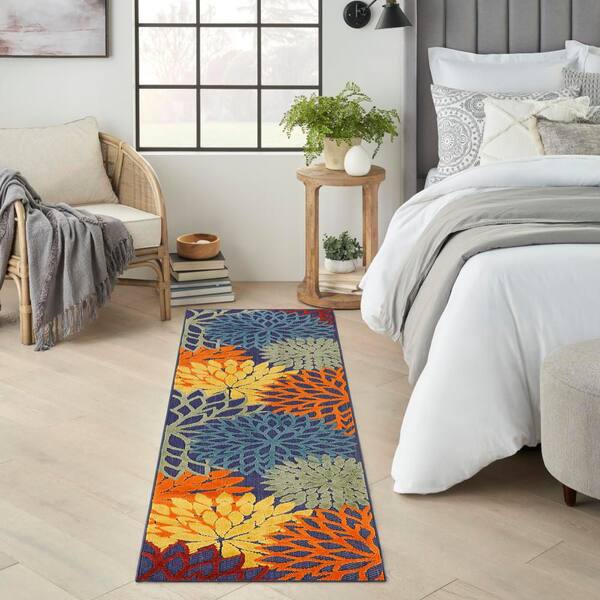 Aloha Navy Multicolor 2 ft. x 10 ft. Floral Contemporary Runner Area Rug