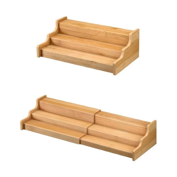 3-Shelf Yellow Bamboo Cabinet Countertop Expandable Spice Rack for Kitchen Pantry and Countertop Organization