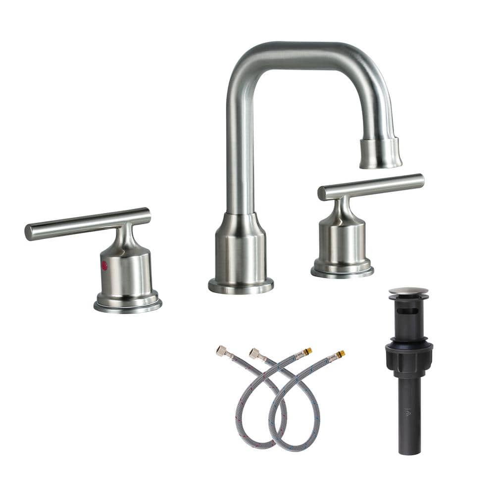 8 in. Widespread Double Handle High Arc Bathroom Faucet with Pop-up Drain and Supply Lines in Brushed Nickel (1-Pack) price history on PriceWatchPro