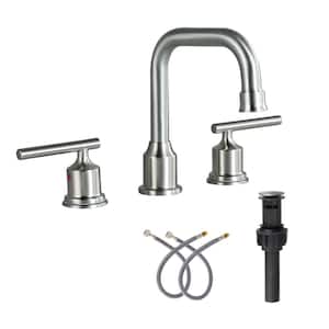8 in. Widespread Double Handle Bathroom Faucet with Pop-up Drain and Supply Lines in Brushed Nickel (2-Pack)