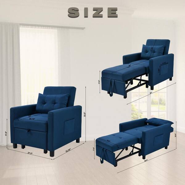Siavonce 33.85 in. W obsidian black Velvet 3-in-1 Sofa Bed