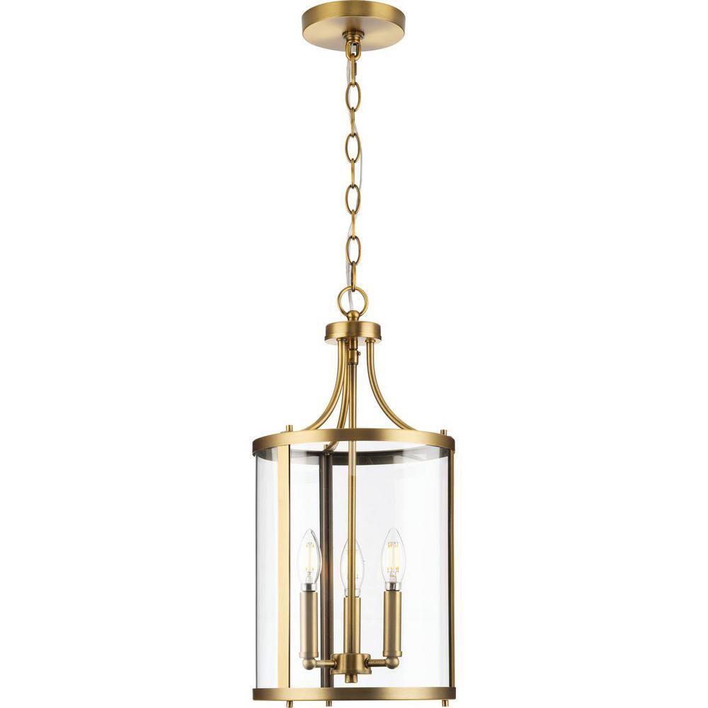 Gilliam Vintage Brass 3-Light Foyer Chandelier with Clear Glass