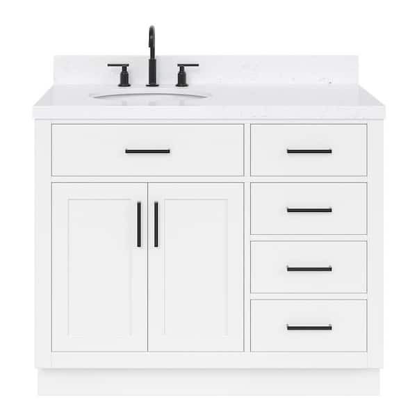 Hepburn 42 in. W x 22 in. D x 36 in. H Single Sink Freestanding Bath Vanity in White with Carrara Qt. Top