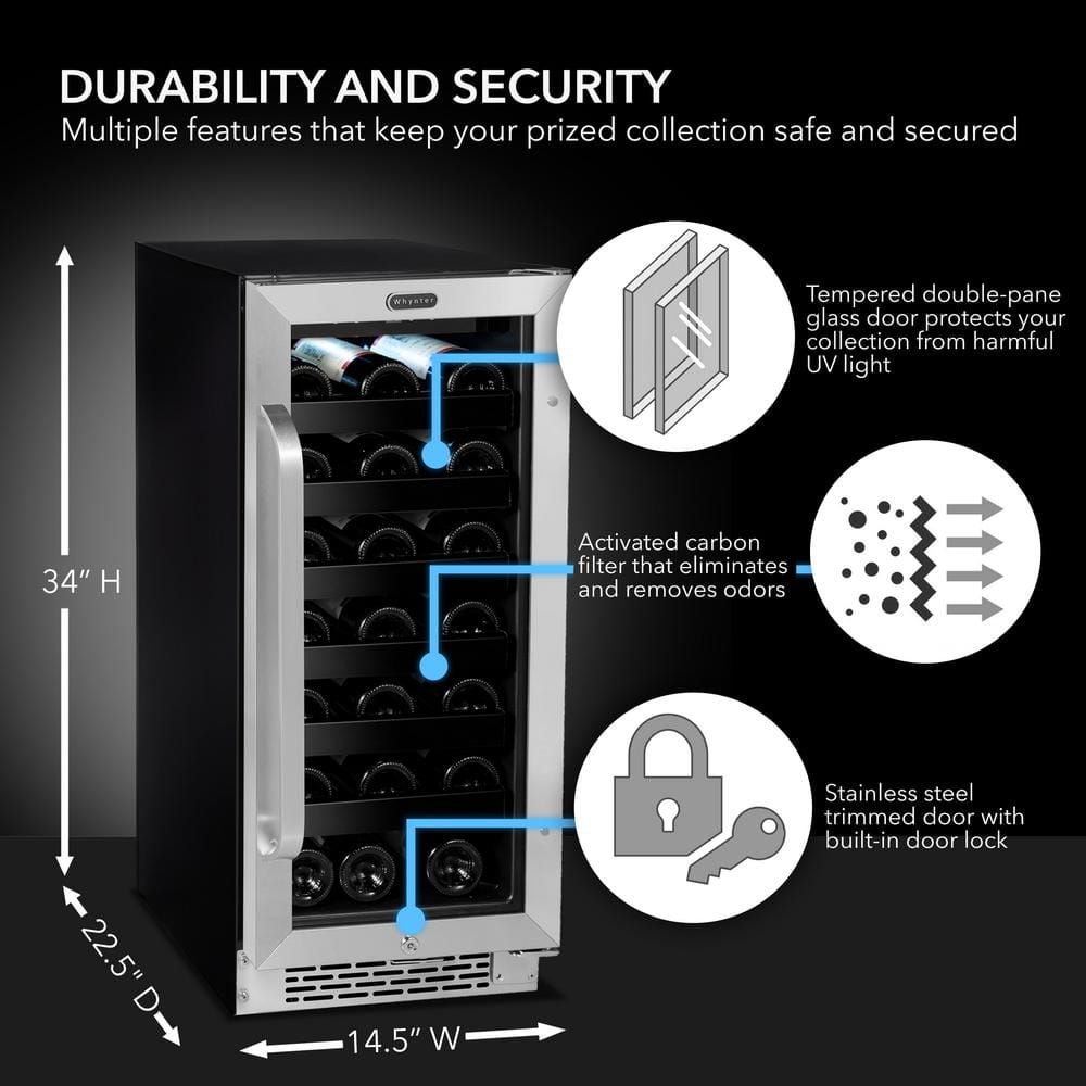 Whynter 15'' Stainless Steel 33-Bottle Single Zone Wine Refrigerator