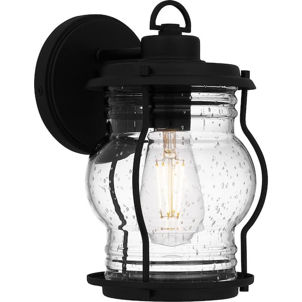 Quoizel Luther 9.75 in. Earth Black Outdoor Hardwired Wall Lantern Sconce
