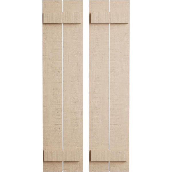 Ekena Millwork 11.5 in. x 32 in. Timberthane Polyurethane 2-Board Spaced Board-n-Batten Rough Cedar Faux Wood Shutters Pair