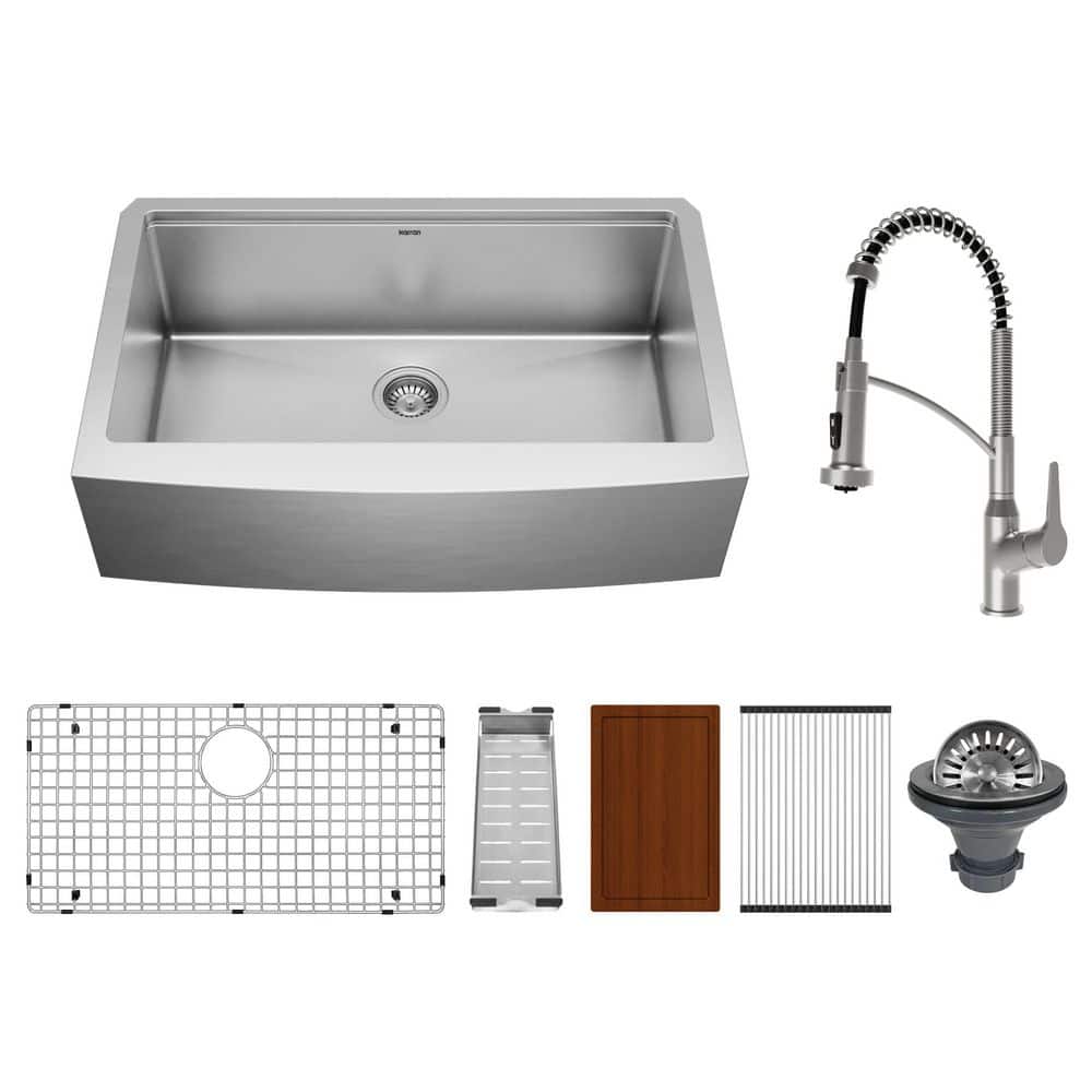 Elite 33 in. Farmhouse Single Bowl 16-Gauge Stainless Steel Workstation Kitchen Sink with Faucet price history on PriceWatchPro