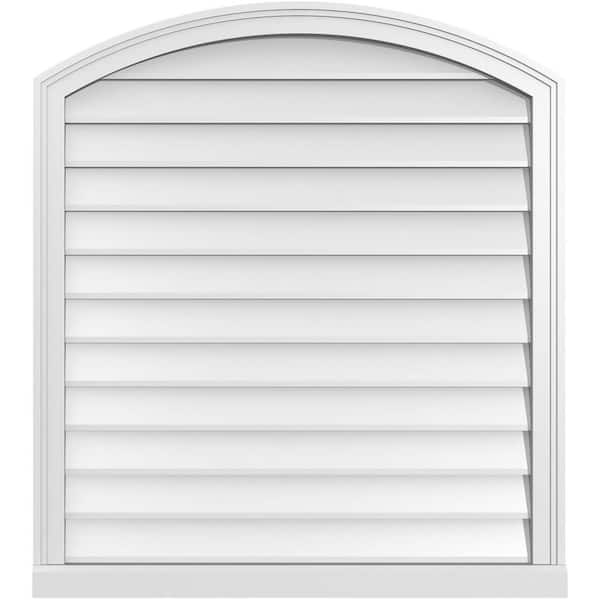 Ekena Millwork 34 in. x 38 in. Arch Top Surface Mount PVC Gable Vent: Functional with Brickmould Sill Frame