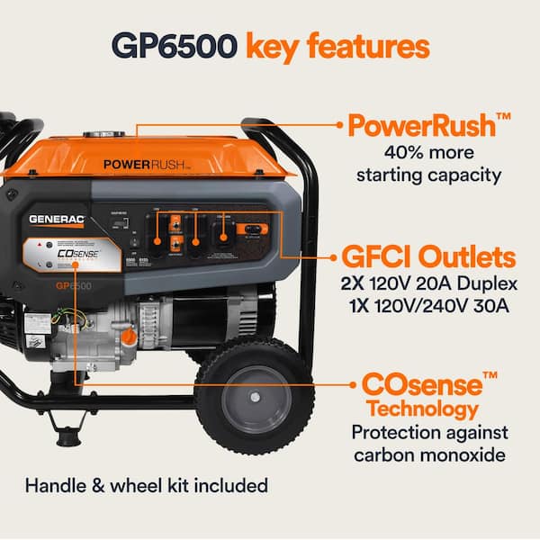 Generac 8125 / 6500-Watt Gasoline Powered Portable Generator with